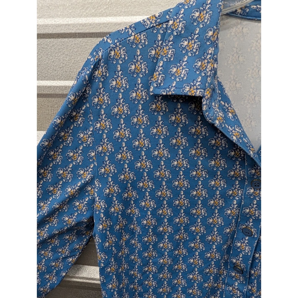 J. McLaughlin Women's Catalina Cloth Blue Damask Floral Long Sleeve Polo Top- M - Picture 5 of 7